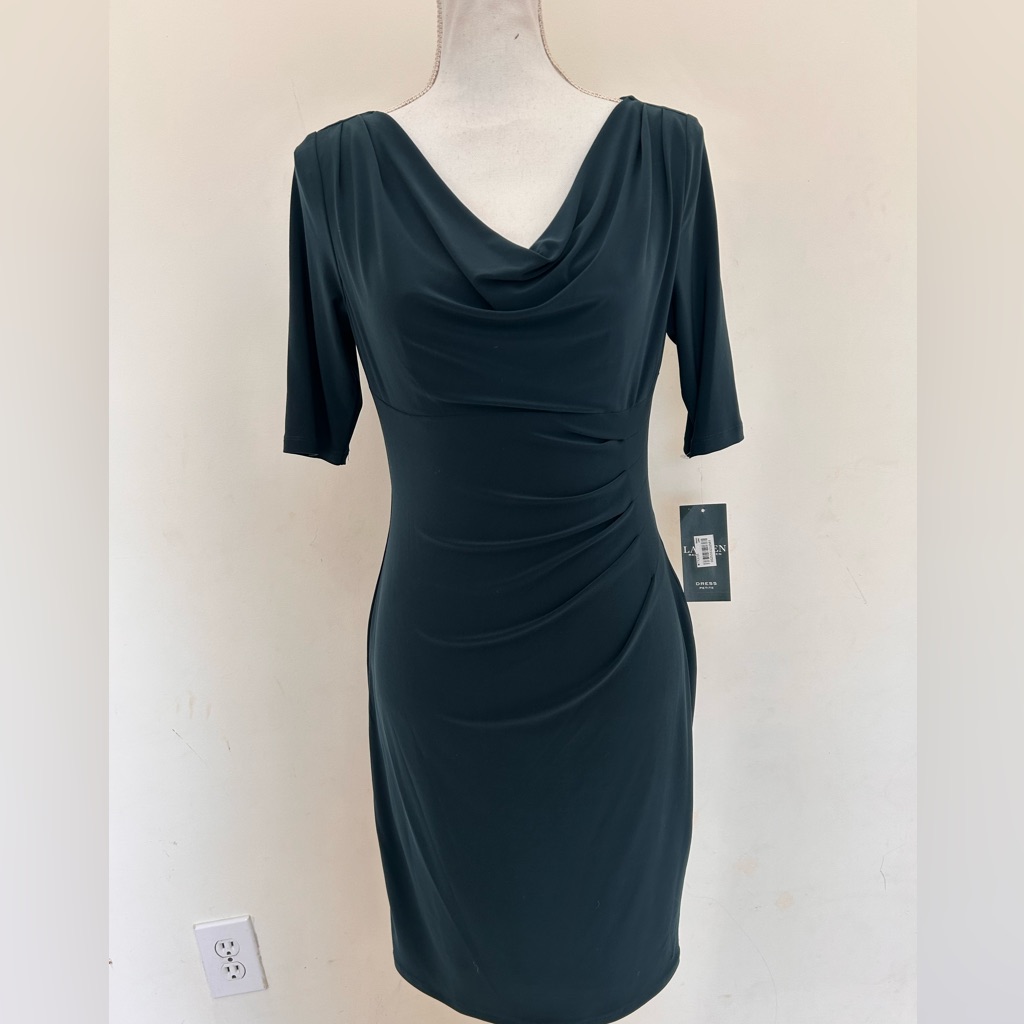 Lauren Ralph Lauren Midi Dress Women 6p Green Draped Stretch $109 Msrp Nwt